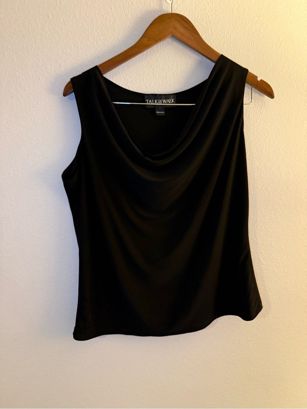 Talk of the Walk Black Drape Neck Sleeveless Blouse
